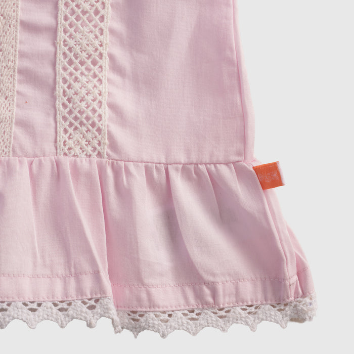Kids Girls Coord Set in Light Pink White with Cotton Lace Top & Comfort Straight Fit Pants