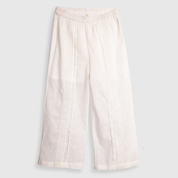 Kids Girls Coord Set in Light Pink White with Cotton Lace Top & Comfort Straight Fit Pants