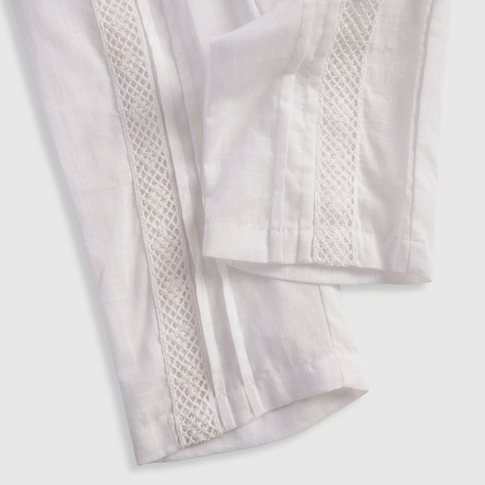 Kids Girls Coord Set in Light Pink White with Cotton Lace Top & Comfort Straight Fit Pants