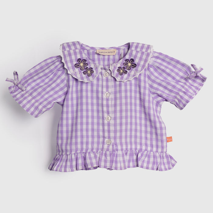 Kids Girls Coord Set in Lt. Purple and Dk. Blue Floral Print with Relaxed Fit Denim Shorts