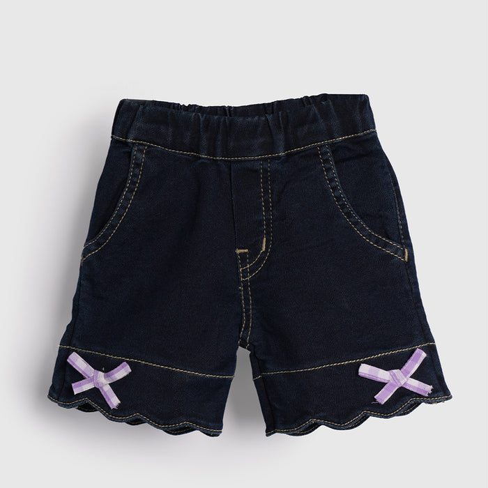 Kids Girls Coord Set in Lt. Purple and Dk. Blue Floral Print with Relaxed Fit Denim Shorts
