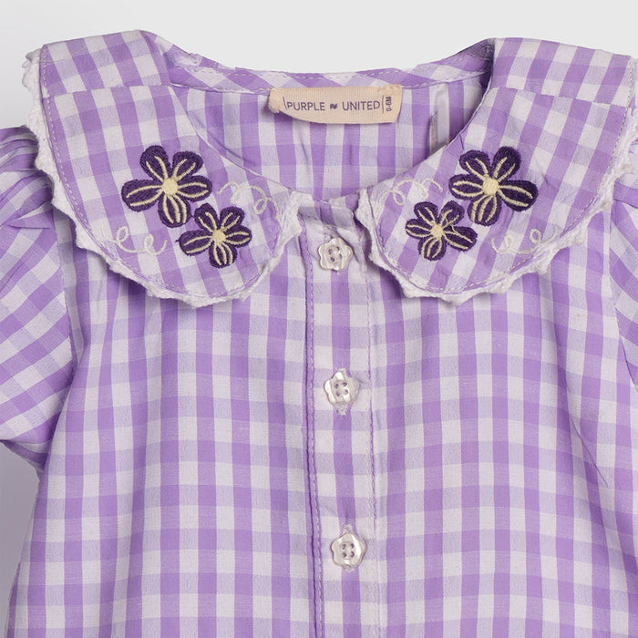 Kids Girls Coord Set in Lt. Purple and Dk. Blue Floral Print with Relaxed Fit Denim Shorts
