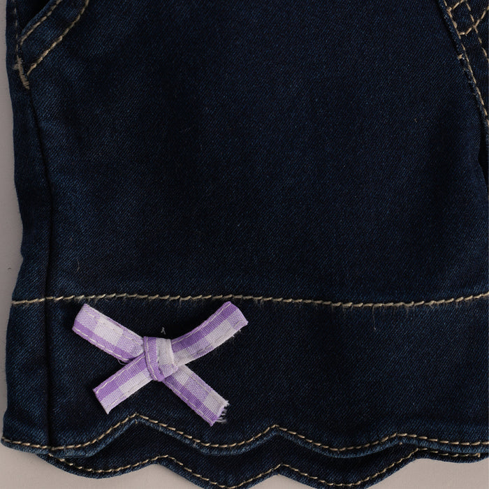 Kids Girls Coord Set in Lt. Purple and Dk. Blue Floral Print with Relaxed Fit Denim Shorts