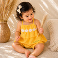 Kids Girls Coord Set in Mustard with Floral Applique Cotton Top & Shorts for Summer Comfort Wear