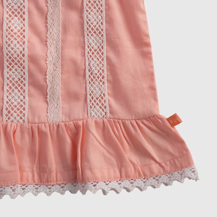 Kids Girls Coord Set in Peach White with Cotton Lace Top & Comfort Straight Fit Pants