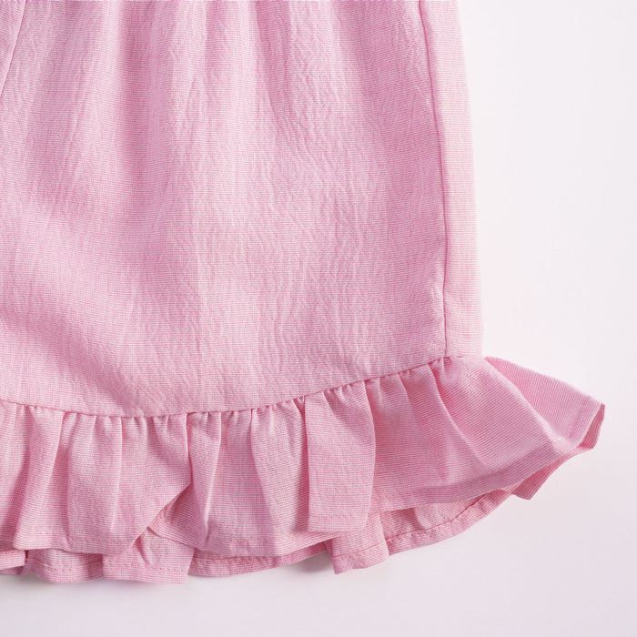 Kids Girls Coord Set in Pink with Ruffle Crop Top & Matching Skirt Styling for Comfort Wear