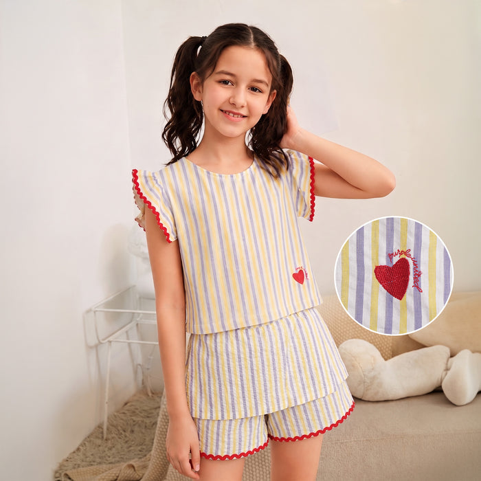 Kids Girls Coord Set in Yellow Multicolor with Soft Cotton Top & Shorts for Summer Wear