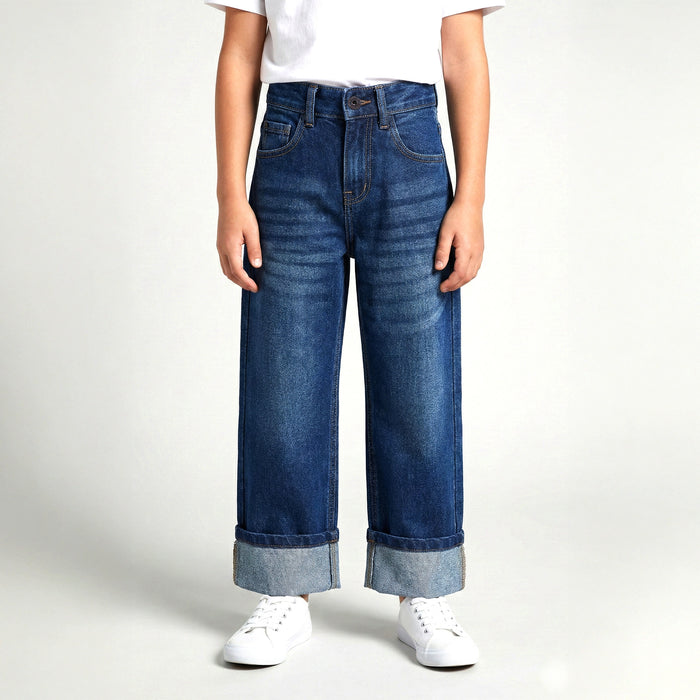 Kids Girls Dark Blue Denim Classic Comfort Fit Jeans