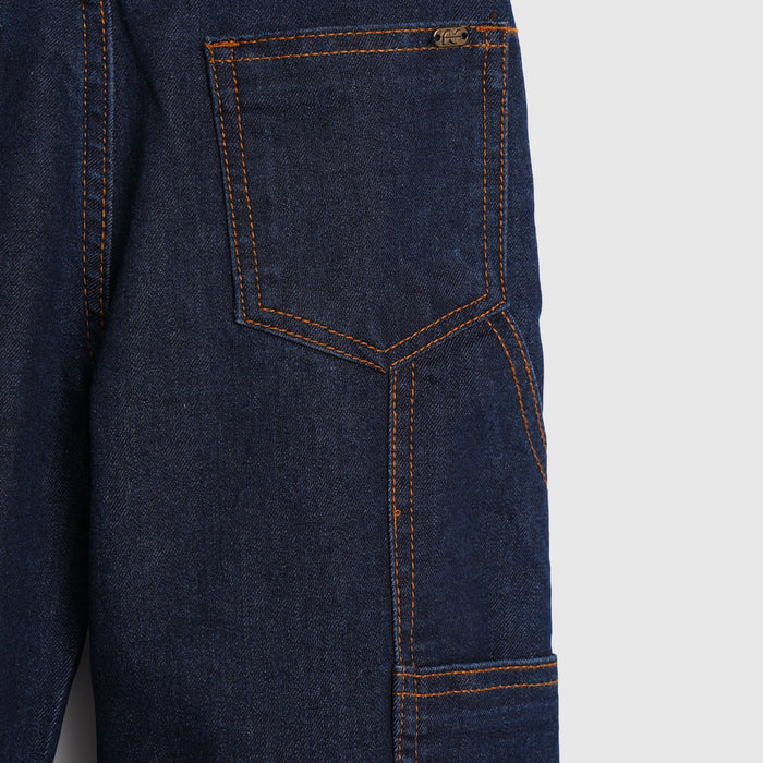 Kids Girls Denim Blue Wide Leg Cargo Jeans with Structured Fit & Utility Pockets