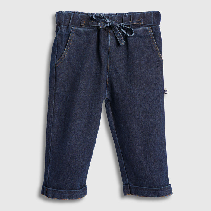 Kids Girls Denim Coord Set in Dark Blue with Ruffle Lace Detail Cotton Fit