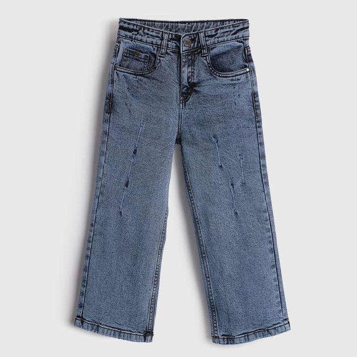 Kids Girls Denim Dark Blue High Waist Wide Leg Jeans with Soft Feel & Easy Comfort
