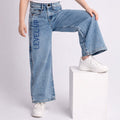 Kids Girls Denim Light Blue Wide Leg Cargo Jeans with Soft Feel & Utility Pockets