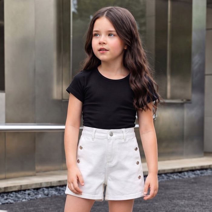 Kids Girls Denim Shorts in White with Stud Detail & Comfortable Fit for Daily Casual Wear