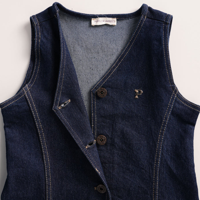 Kids Girls Dress in Blue with Sleeveless Design, Button Front & Soft Denim Fabric