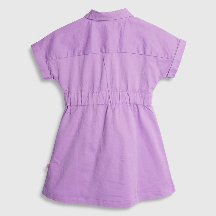 Kids Girls Dress in Lavender Cotton with Button Down Design for Casual Summer Wear