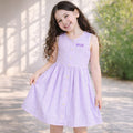 Kids Girls Dress in Lavender Stripes with Sleeveless Cotton Design for Summer Comfort
