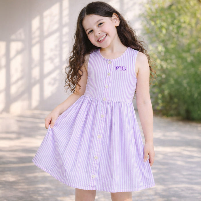 Kids Girls Dress in Lavender Stripes with Sleeveless Cotton Design for Summer Comfort