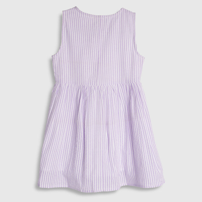 Kids Girls Dress in Lavender Stripes with Sleeveless Cotton Design for Summer Comfort