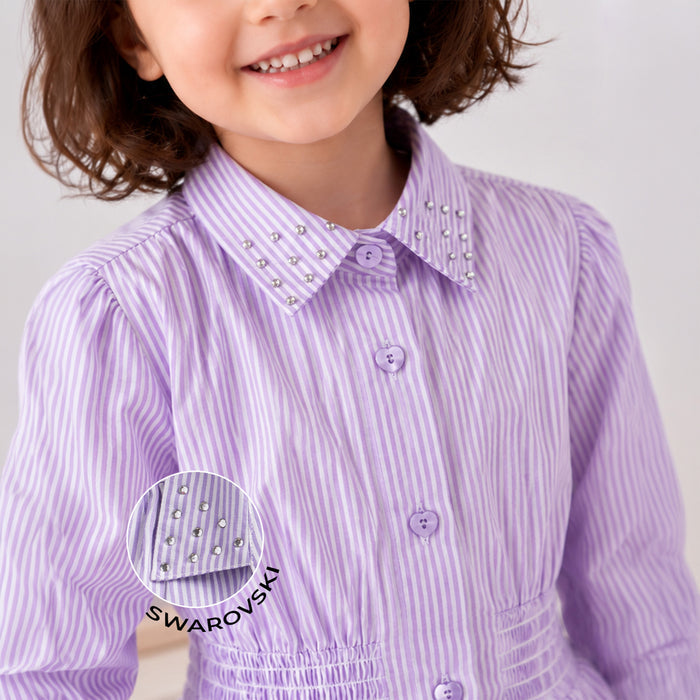 Kids Girls Dress in Lavender with Fit & Flare Design, Smocked Waist & Comfortable Regular Fit