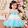Kids Girls Dress in Light Blue with Sequin Bodice, Floral Trim & Tulle Skirt for Birthday Parties