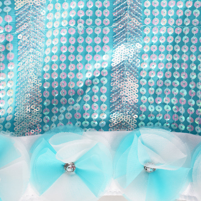 Kids Girls Dress in Light Blue with Sequin Bodice, Floral Trim & Tulle Skirt for Birthday Parties