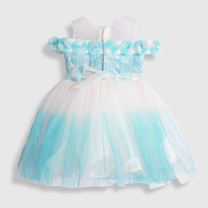Kids Girls Dress in Light Blue with Sequin Bodice, Floral Trim & Tulle Skirt for Birthday Parties