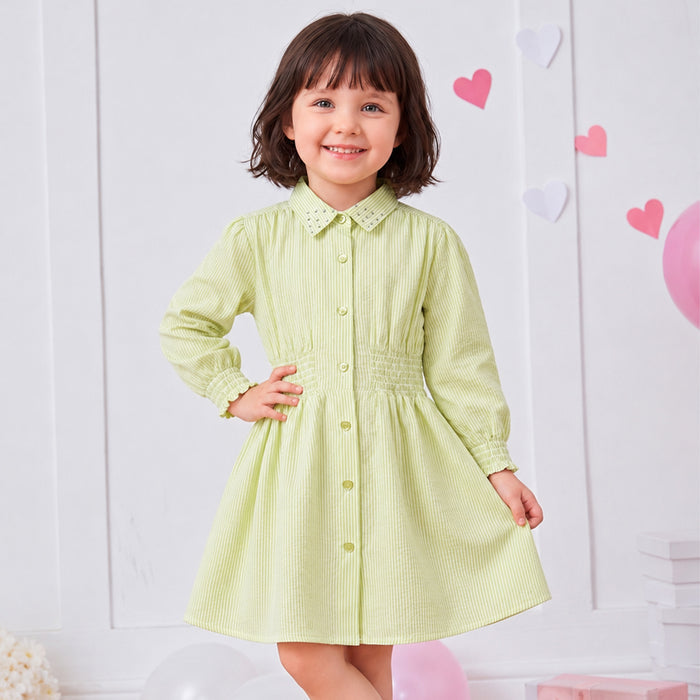 Kids Girls Dress in Light Green with Fit & Flare Design, Smocked Waist & Comfortable Regular Fit
