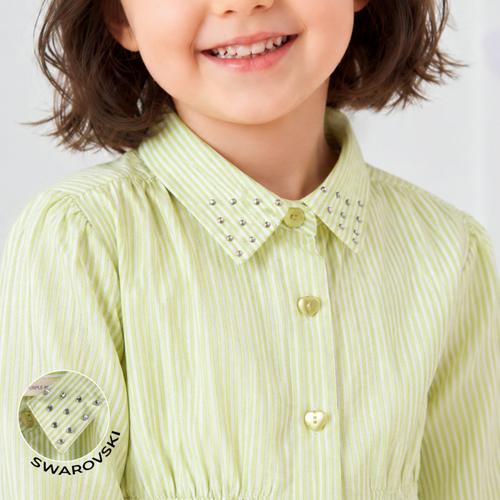 Kids Girls Dress in Light Green with Fit & Flare Design, Smocked Waist & Comfortable Regular Fit