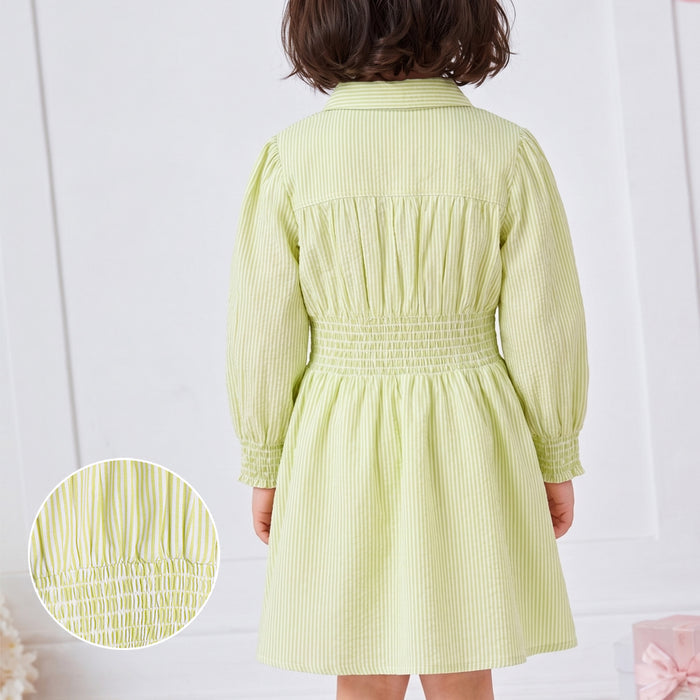 Kids Girls Dress in Light Green with Fit & Flare Design, Smocked Waist & Comfortable Regular Fit