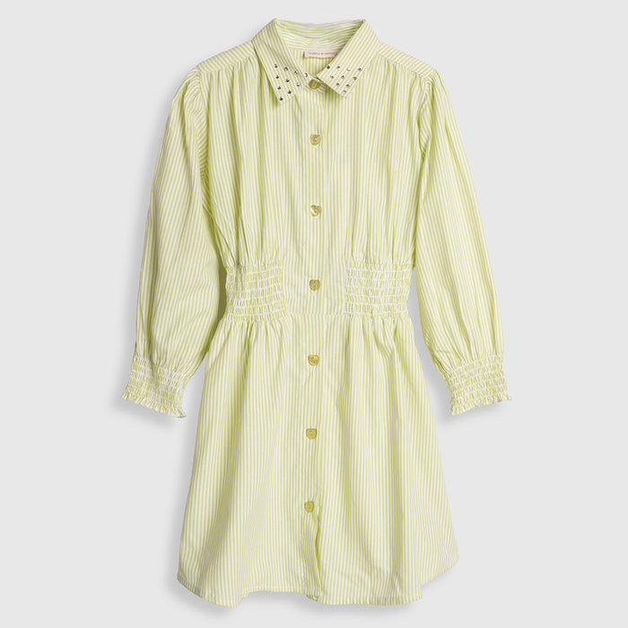 Kids Girls Dress in Light Green with Fit & Flare Design, Smocked Waist & Comfortable Regular Fit