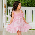 Kids Girls Dress in Light Pink with Layered Frill Neckline and Flared Fit for Summer Comfort