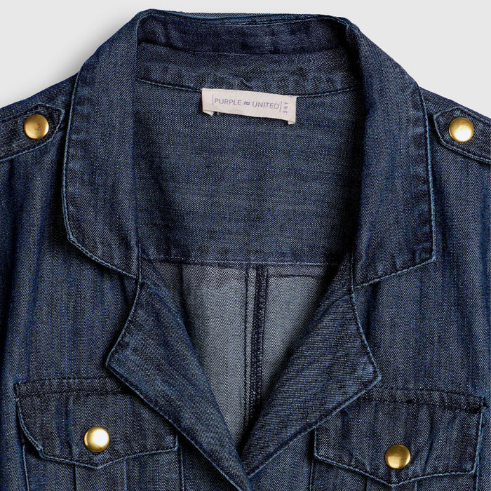 Kids Girls Dress in Mid Blue Denim with Collared Neck, Adjustable Belt & Comfortable Fit