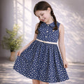 Kids Girls Dress in Navy Blue Floral Print with Belted Waist for Summer Comfort Casual Wear