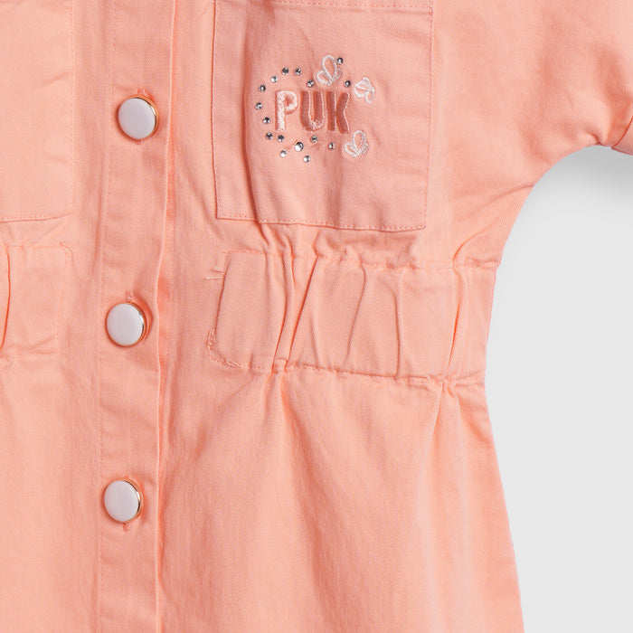 Kids Girls Dress in Peach Cotton with Button Down Design for Casual Summer Wear