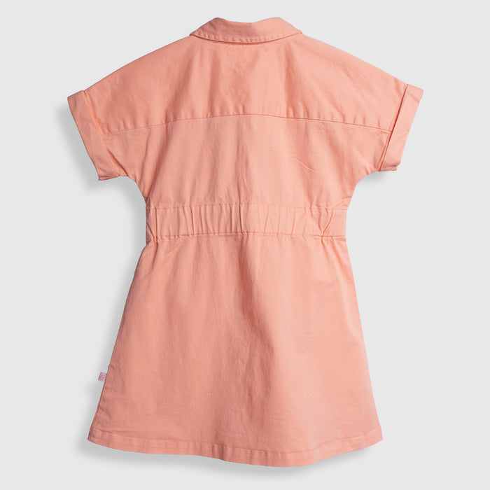 Kids Girls Dress in Peach Cotton with Button Down Design for Casual Summer Wear