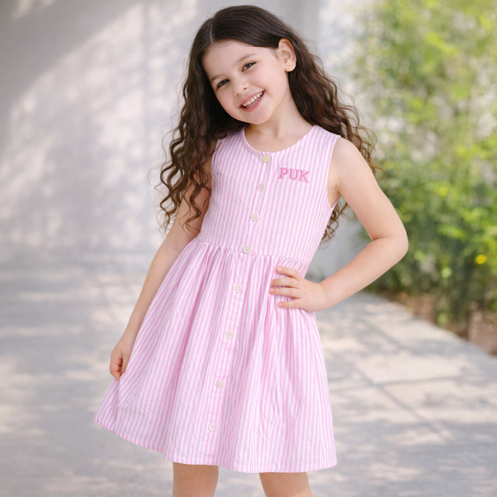 Kids Girls Dress in Pink Stripes with Sleeveless Cotton Design for Summer Comfort