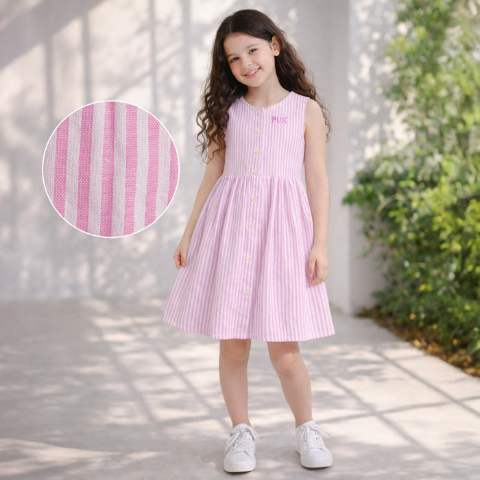 Kids Girls Dress in Pink Stripes with Sleeveless Cotton Design for Summer Comfort