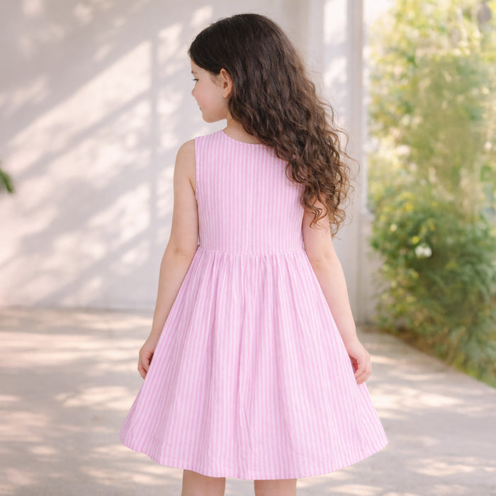Kids Girls Dress in Pink Stripes with Sleeveless Cotton Design for Summer Comfort