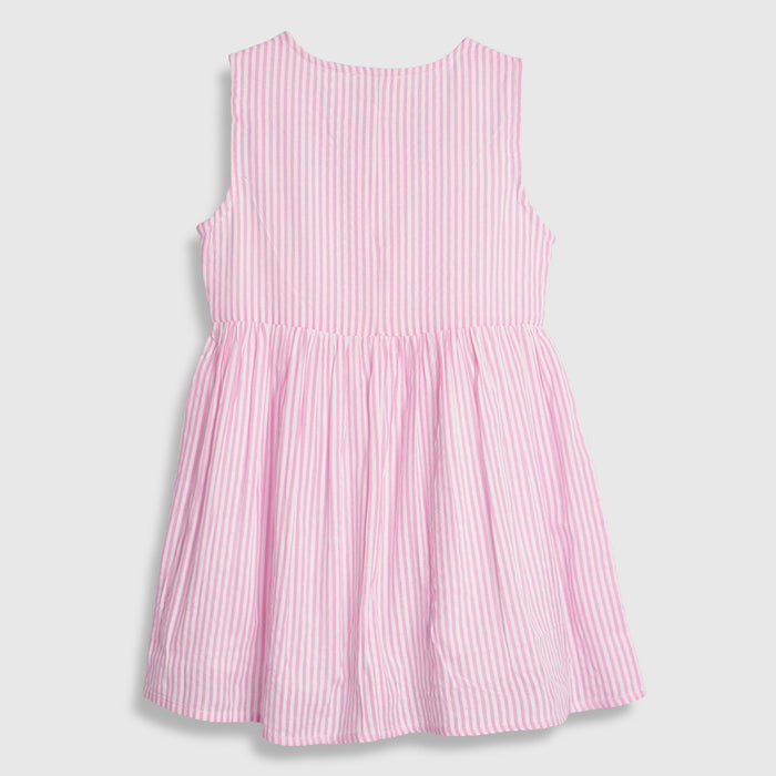 Kids Girls Dress in Pink Stripes with Sleeveless Cotton Design for Summer Comfort
