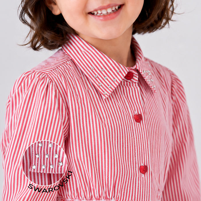 Kids Girls Dress in Red with Fit & Flare Design, Smocked Waist & Comfortable Regular Fit