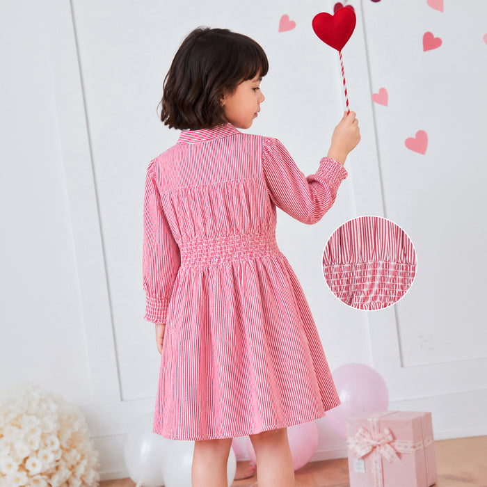 Kids Girls Dress in Red with Fit & Flare Design, Smocked Waist & Comfortable Regular Fit