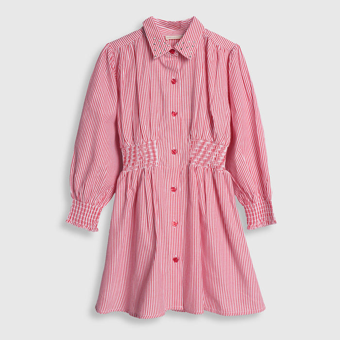 Kids Girls Dress in Red with Fit & Flare Design, Smocked Waist & Comfortable Regular Fit