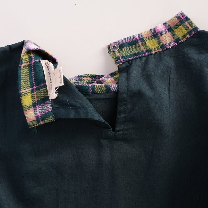 Kids Girls Dress in Teal with Plaid Bow Collar, Long Sleeves, Pleated Skirt & Soft Fabric