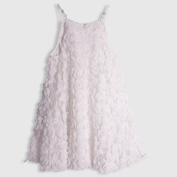 Kids Girls Dress in White with Rose Appliqué & Matching Headband, Perfect for Party Wear