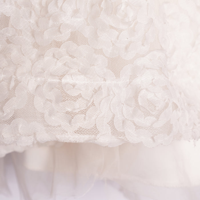 Kids Girls Dress in White with Sheer Bodice, Bow Waist & Layered Tulle Skirt for Parties