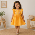 Kids Girls Dress in Yellow with Floral Embroidery & Ruffle Sleeves for Daily Comfort Wear