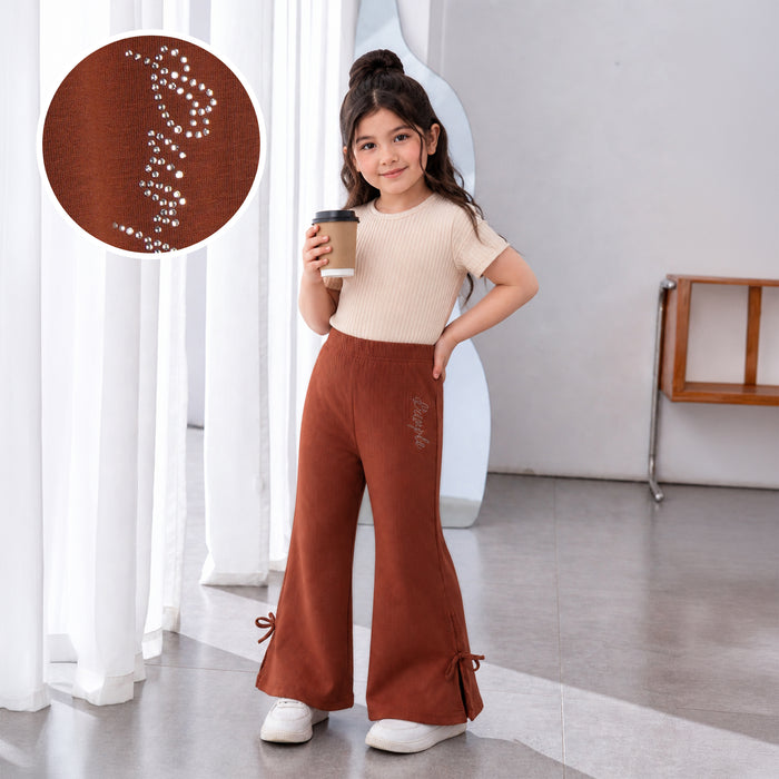 Kids Girls Flare Lower in Brown with Soft Stretch Fabric for Everyday Comfort & Style