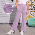 Kids Girls Flared Trousers in Lavender with Elastic Waist & Soft Stretch Fabric for Daily Wear