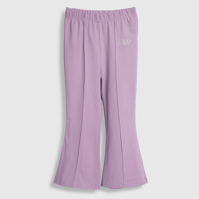 Kids Girls Flared Trousers in Lavender with Elastic Waist & Soft Stretch Fabric for Daily Wear
