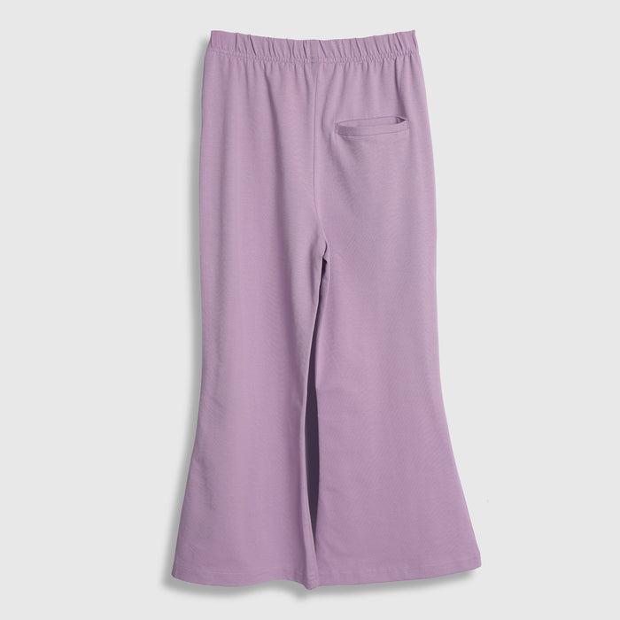 Kids Girls Flared Trousers in Lavender with Elastic Waist & Soft Stretch Fabric for Daily Wear
